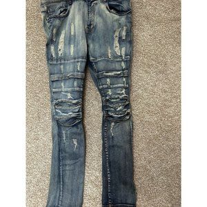 AHP Another Hype Piece Men's Mid Rise Light Wash Denim Patchwork Jeans Sz 38X33